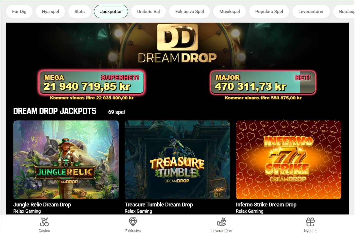 Unibet jackpottspel dream drop