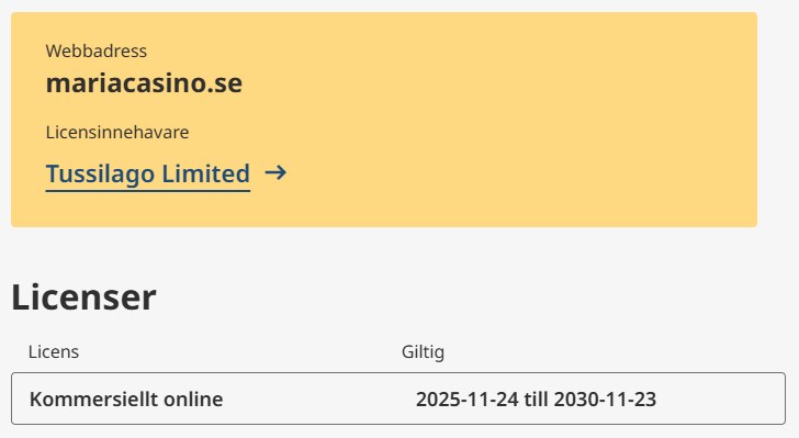 Maria casinos spellicens av Spelinspektionen