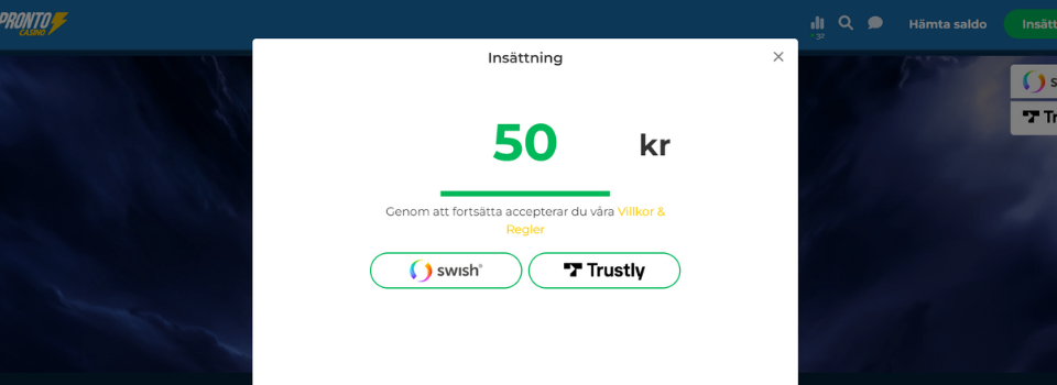 Insättningsbelopp hos Pronto Casino