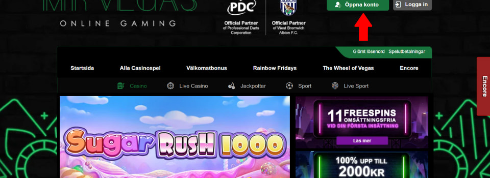 Registreringsknapp hos Mr Vegas Casino