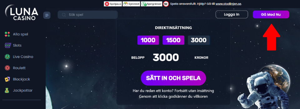 Luna Casino startsida